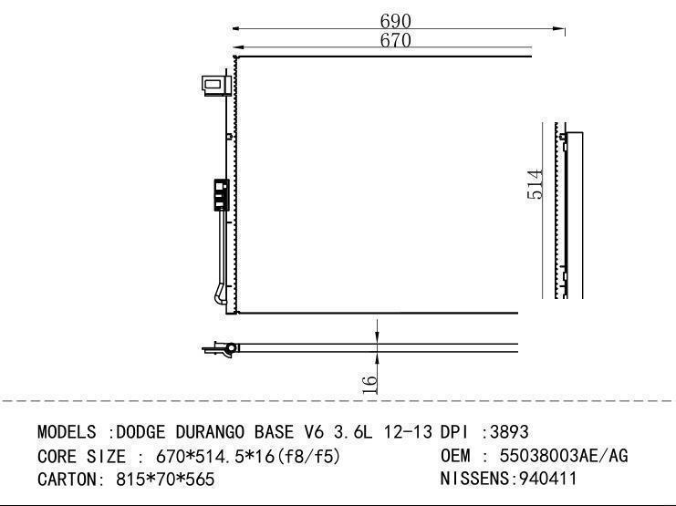 55038003AE/AG Condenser for GM DODGE DODGE DURANGO BASE V6 3.6L 12-13