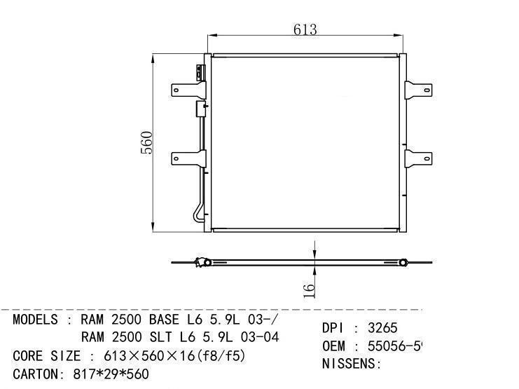 55056-594AA/012AB Condenser for GM DODGE RAM 2500 BASE L6 5.9L 03-/ RAM 2500 SLT 