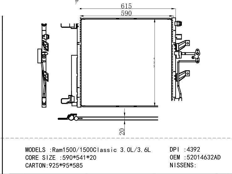 52014632AD Condenser for GM DODGE Ram1500/1500Class ic 3.0L/3.6L