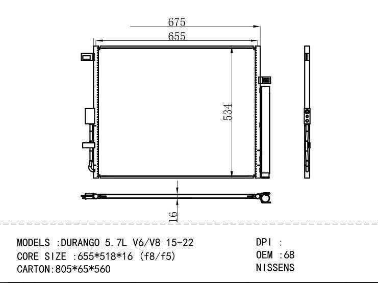 68232606AB Condenser for GM DODGE DURANGO 5.7 L V 6/V8 15-22