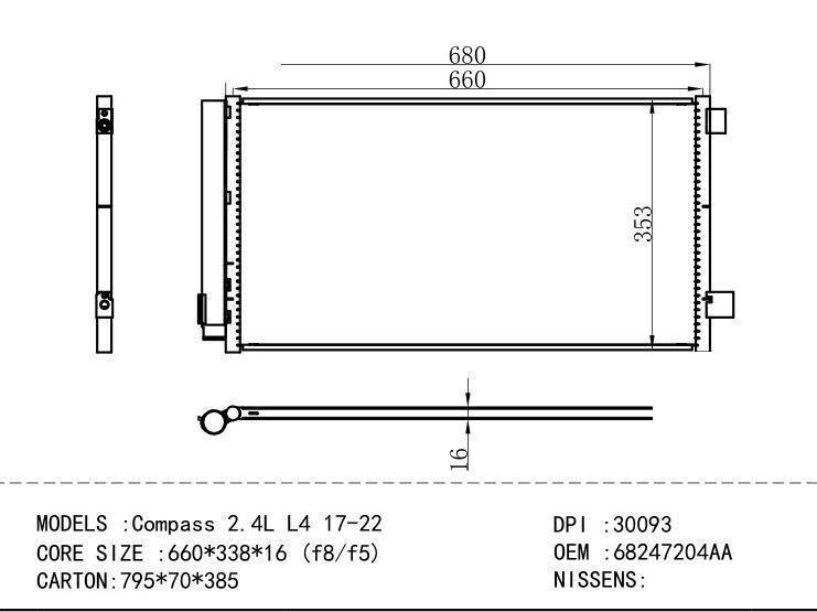 68247204AA Condenser for GM DODGE Compass 2.4L L4 17-22