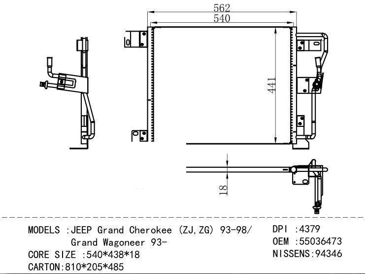 55036473 Condenser for GM DODGE JEEP Grand Cherokee ( ZJ , ZG ) 93-98/ Grand Wago