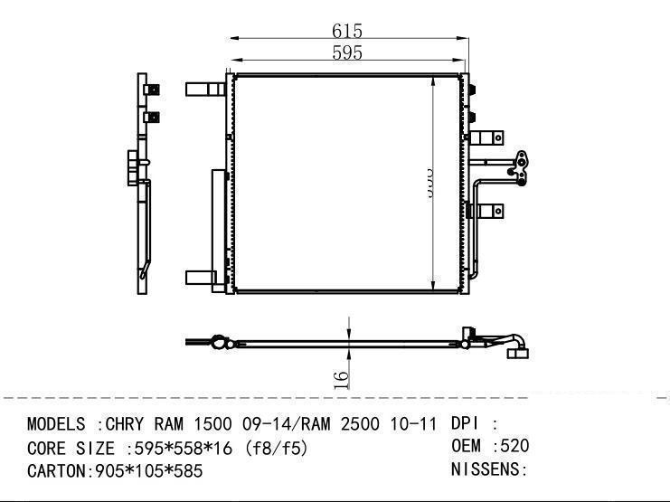 52014588AB Condenser for GM DODGE CHRY RAM 1500 09-14/RAM 2500 10-11