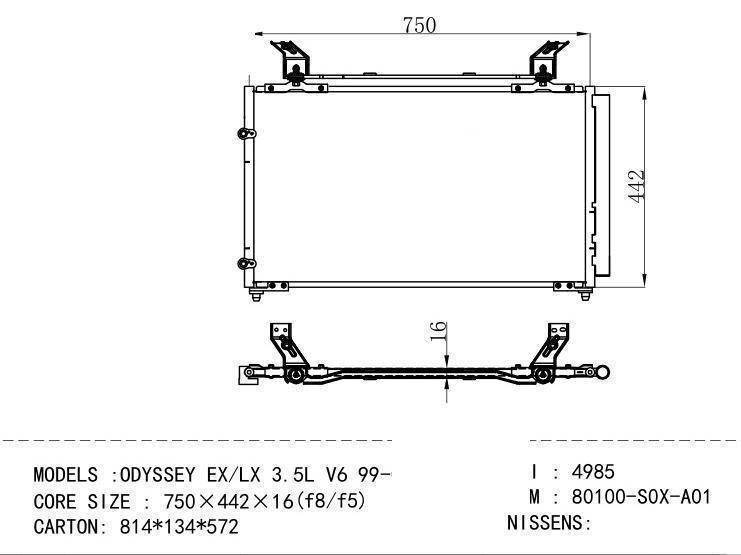 80100-S0X-A01 Condenser for HONDA ODYSSEY EX / LX 3.5 L V 6 99-04