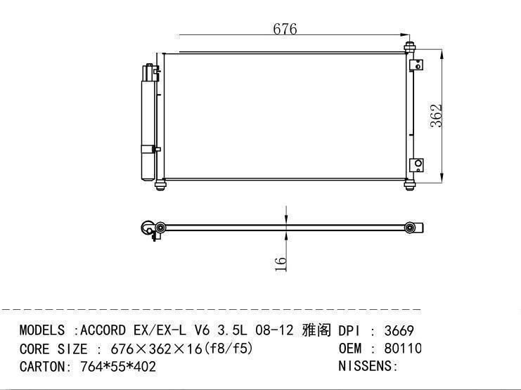 80110-TA0-A01 Condenser for HONDA ACCORD EX / EX - L V 6 3.5L 08-12