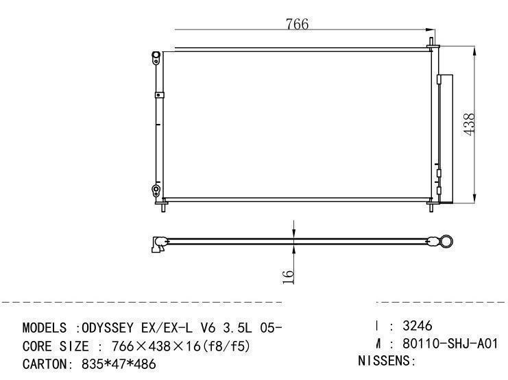 80110-SHJ-A01 Condenser for HONDA ODYSSEY EX / EX - L V 6 3.5L 05-10