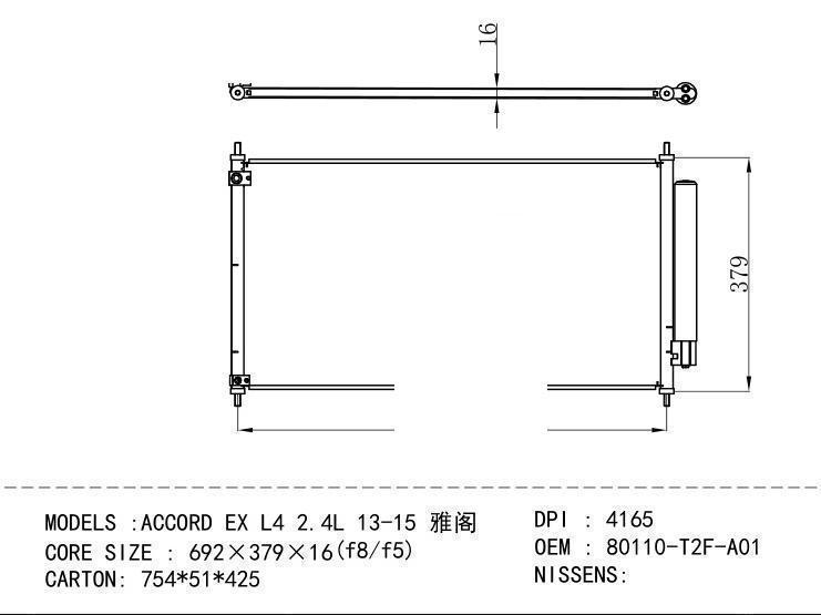 80110-T2F-A01 Condenser for HONDA ACCORD EX L4 2.4L 13-15