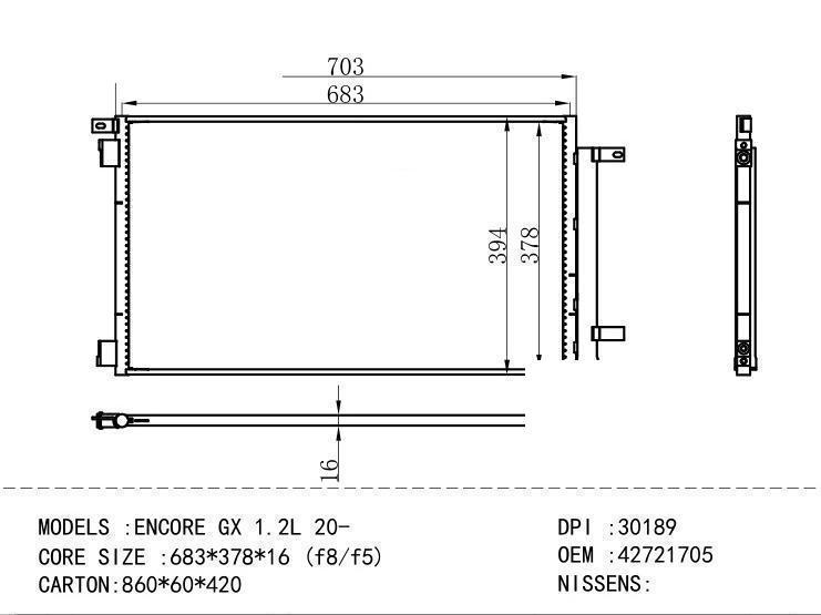 42721705 Condenser for GM DODGE ENCORE GX 1.2 L 20