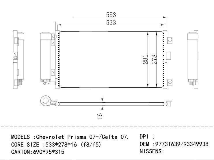 97731639/93349938 Condenser for GM DODGE Chevrolet Pr isma 07-/Celta 07