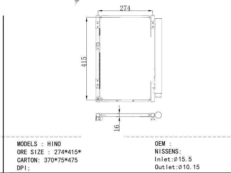 Condenser for HINO HINO ORE SIZE : 274*415*16 (f8/f5)
