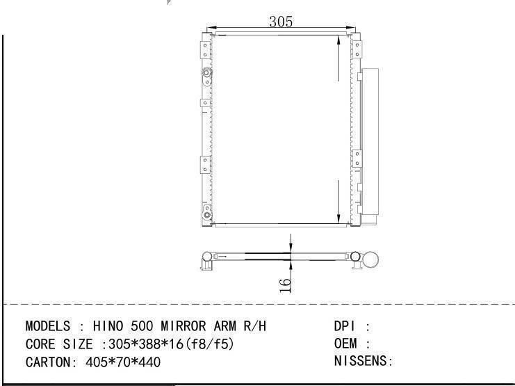 Condenser for HINO HINO 500 MIRROR ARM R /H