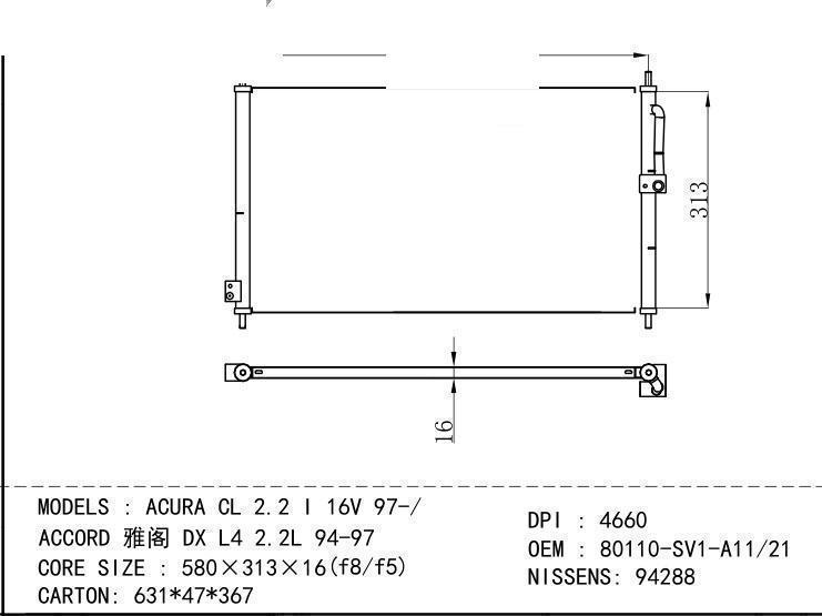 80110-SV1-A11/21 Condenser for HONDA ACURA CL 2.2 I 16V 97-/ ACCORD DX L 4 2.2L 9