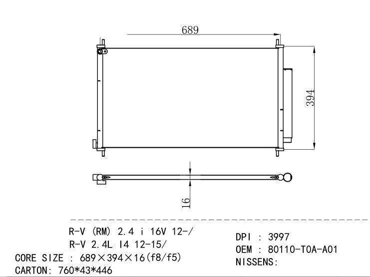 80110-T0A-A01 Condenser for HONDA CR-V (RM) 2.4 i 16V 12-/ CR-V 2.4L I4 12-15