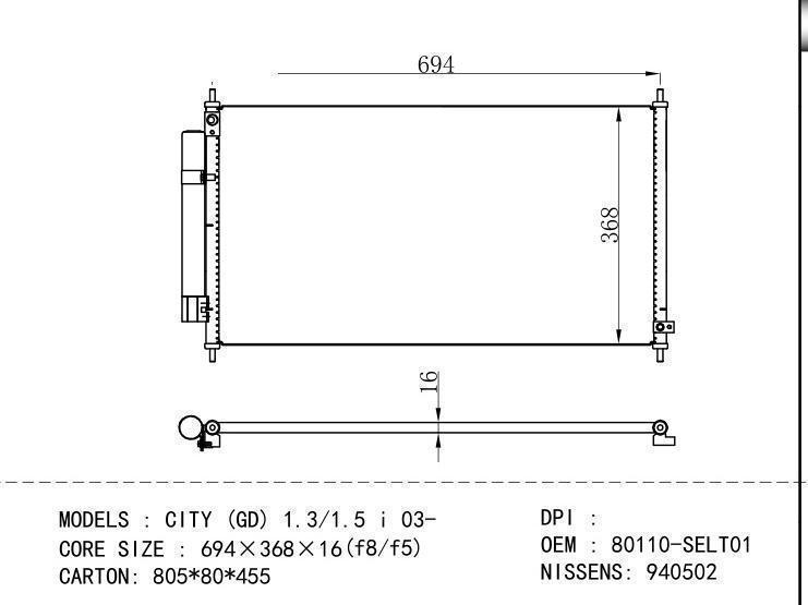 80110-SELT01 Condenser for HONDA CITY (GD) 1.3/1.5 i 03