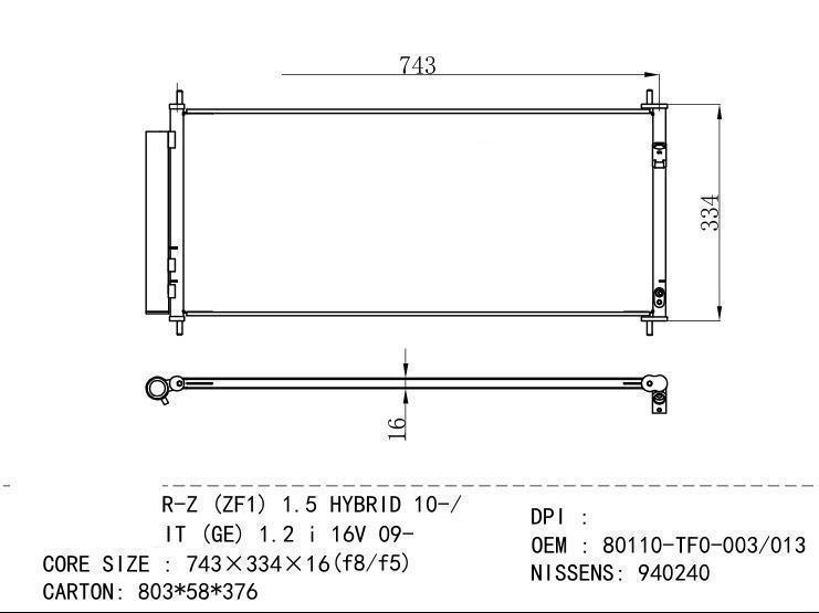 80110-TF0-003/013 Condenser for HONDA CR-Z (ZF1) 1.5 HYBRID 10 -/ FIT (GE) 1.2 i 