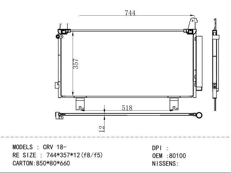 80100-TMA-H01 Condenser for HONDA CRV 18- RE SIZE : 744*357*12 (f8/f5)