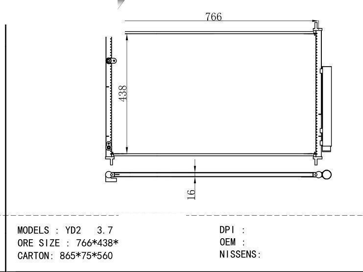  Condenser for HONDA YD2 3.7 ORE SIZE : 766*438*16 (f8/f5)