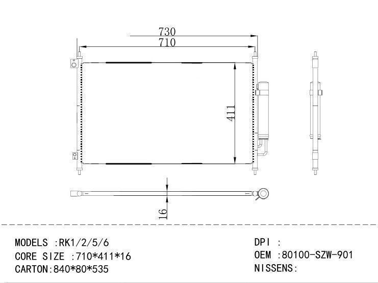 80100-SZW-901 Condenser for HONDA RK1/2/5/6