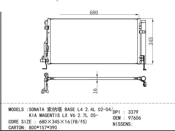 97606-3F000/38004 Condenser for HYUNDAI SONATA BASE L 4 2. 05