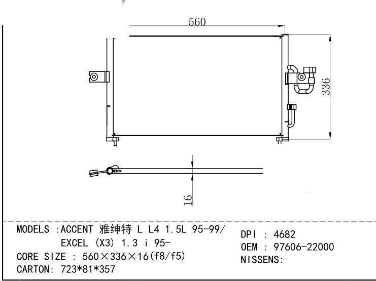 97606-22000 Condenser for HYUNDAI ACCENT L L 4 1.5L 95-99/ EXCEL (X3) 1.3 i 95