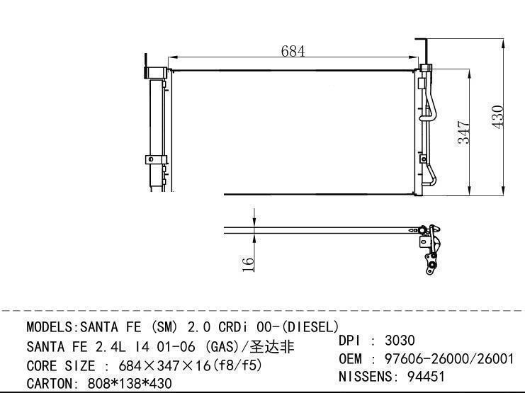 97606-26000/26001 Condenser for HYUNDAI SANTA FE (SM) 2.0 CRDi 00- (DIESEL) SANTA