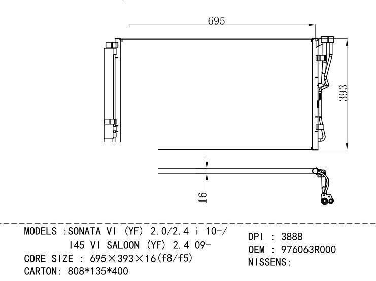 976063R000 Condenser for HYUNDAI SONATA VI (YF) 2.0/2.4 i 1 0-/ I45 VI SALOON (YF