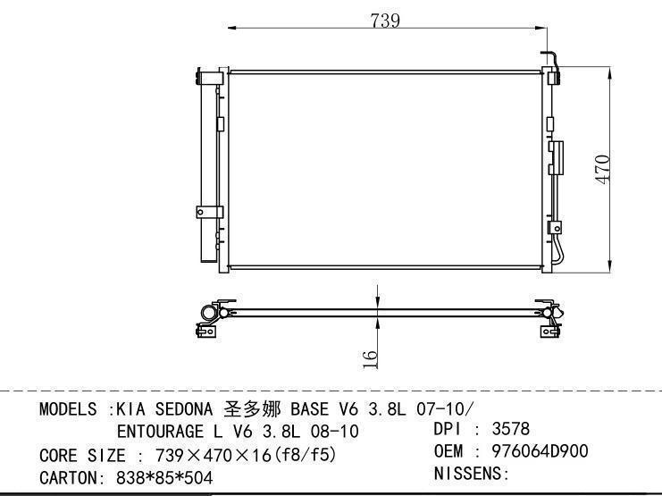 976064D900 Condenser for HYUNDAI KIA SEDONA BASE V 6