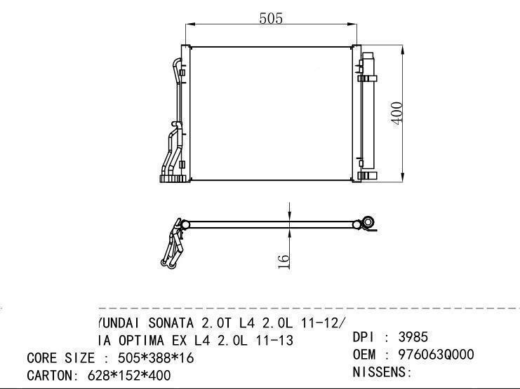 976063Q000 Condenser for HYUNDAI HYUNDAI SONATA 2.0 T L 4 2.0L 11-12/ KIA OPTIMA 