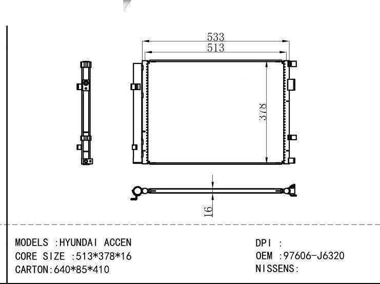 97606-J6320 Condenser for HYUNDAI HYUNDAI ACCENT