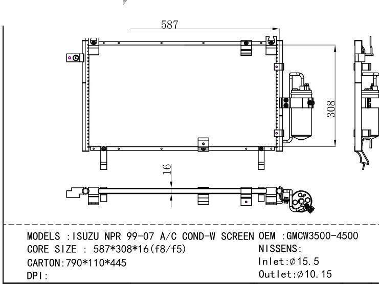 GMCW3500-4500 Condenser for ISUZU ISUZU NPR 99-07 A/C COND-W SCREEN