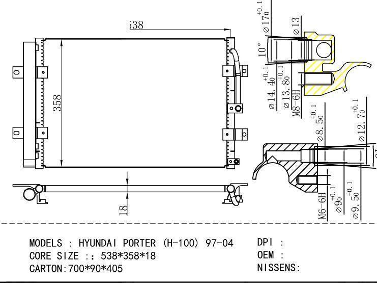  Condenser for HYUNDAI HYUNDAI PORTER (H-100) 97-04