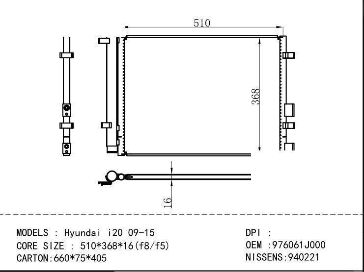 976061J000 Condenser for HYUNDAI Hyundai i20 09-15