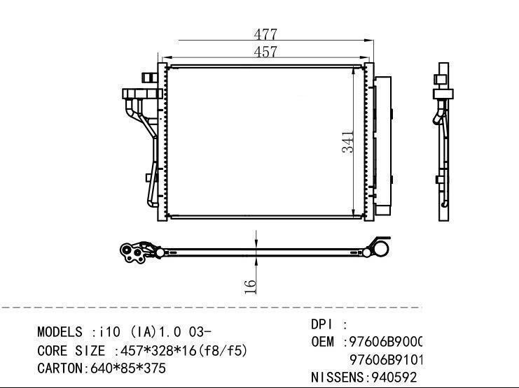 97606B9000/97606B9100/  97606B9101 Condenser for HYUNDAI i10 (IA)1.0 03-