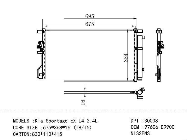97606-D9900 Condenser for HYUNDAI Kia Sportage EX L 4 2.4L