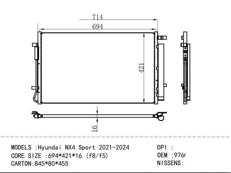 97606-N9600 Condenser for HYUNDAI Hyundai NX 4 Sport 2021-2024