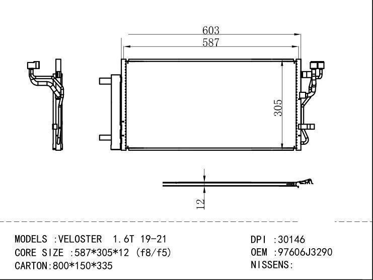 97606J3290 Condenser for HYUNDAI VELOSTER 1.6T 19-21