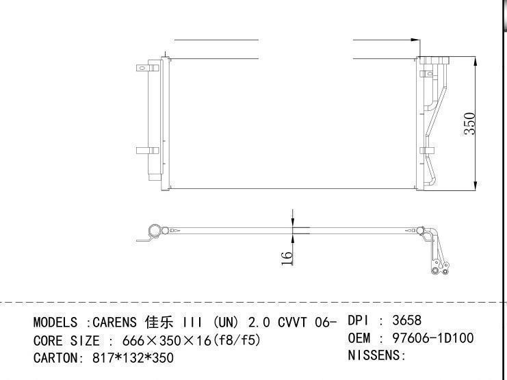 97606-1D100 Condenser for KIA CARENS III (UN) 2.0 CVVT 06