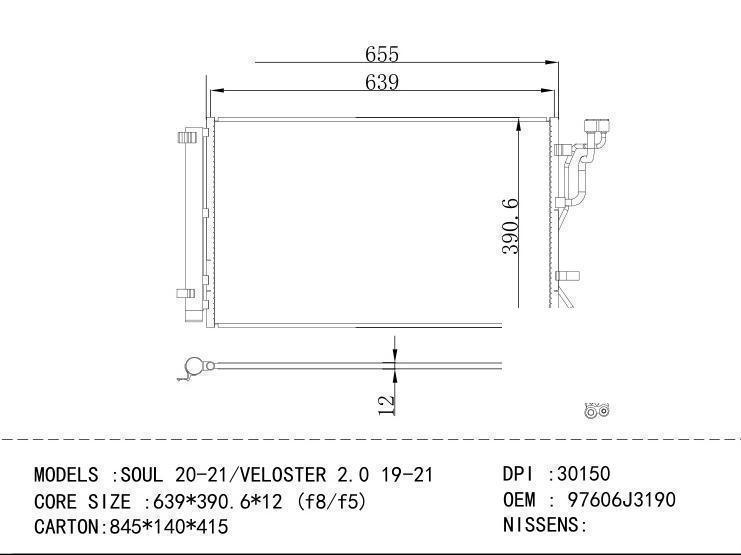 97606J3190 Condenser for KIA SOUL 20-21/ VELOSTER 2.0 19-21
