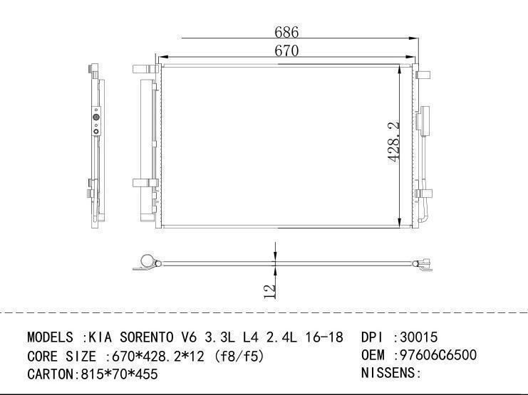 97606C6500 Condenser for KIA KIA SORENTO V 6 3.3 L L 4 2.4L 16-18