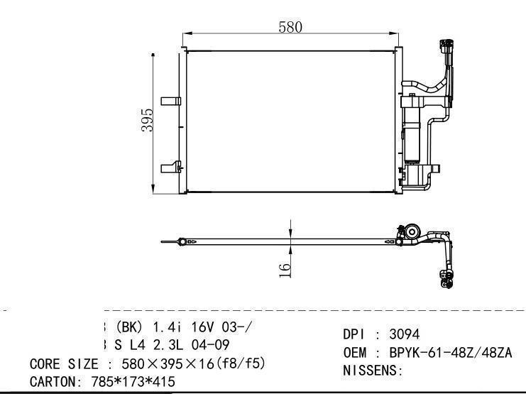 BPYK -61-48Z/48 ZA Condenser for MAZDA 3 (BK) 1.4i 16V 03-/ 3 S L4 2.3L 04-09