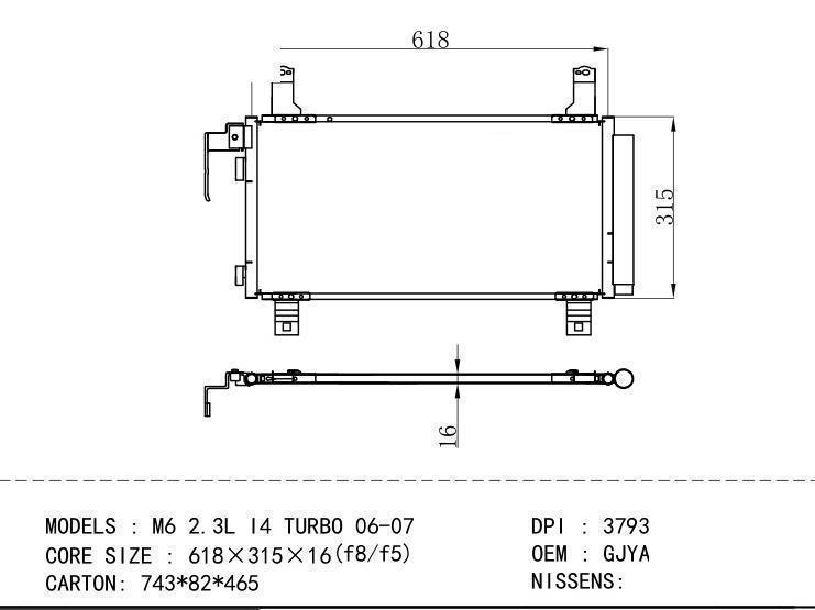 GJYA-61-48ZA Condenser for MAZDA M6 2.3L I4 TURBO 06-07