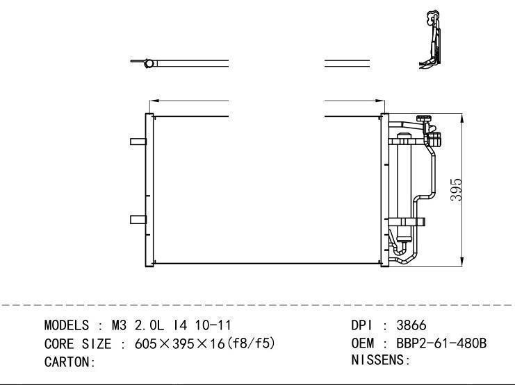 BBP2-61-480B Condenser for MAZDA M3 2.0L I4 10-11