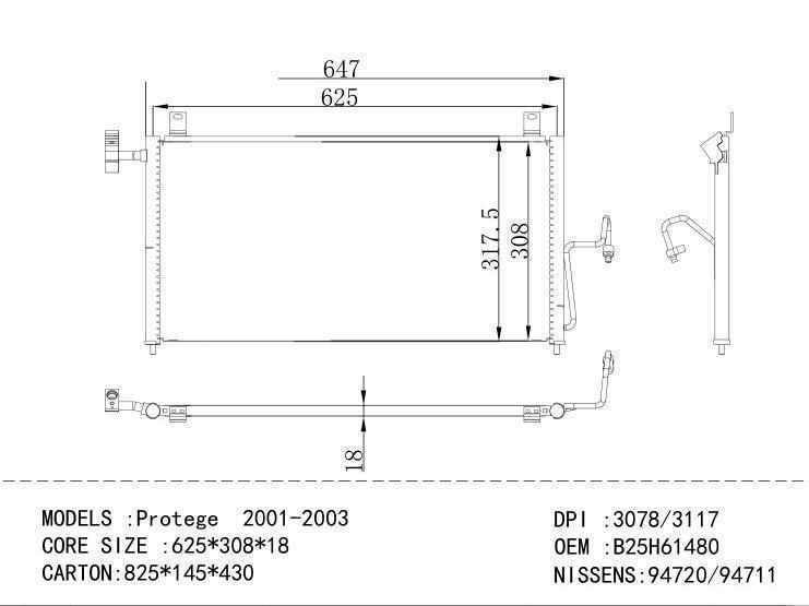 B25H61480 Condenser for MAZDA Protege 2001-2003