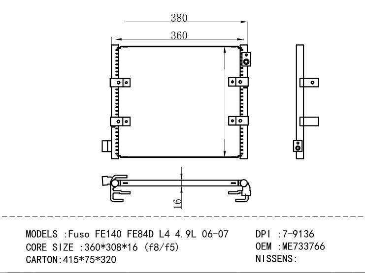 ME733766 Condenser for MITSUBISHI Fuso FE 140 FE 84 D L 4 4.9L 06-07