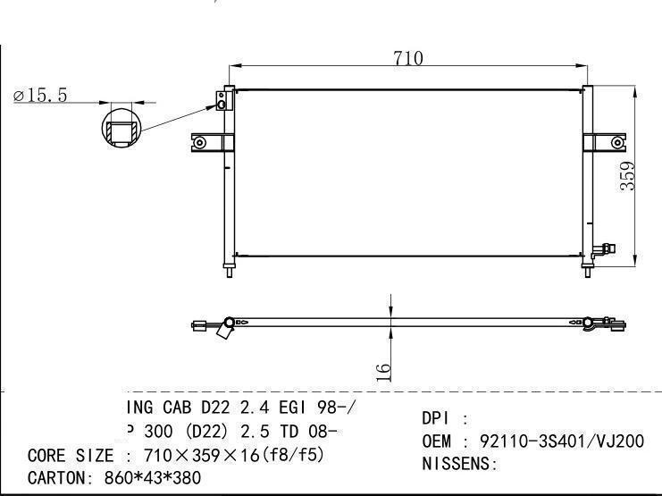 92110-3S401/VJ200 Condenser for NISSAN KING CAB D22 2.4 EG I 98-/ NP 300 (D22) 2.