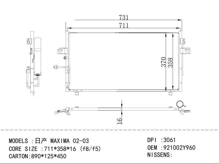 921002Y960 Condenser for NISSAN MAXIMA 02-03