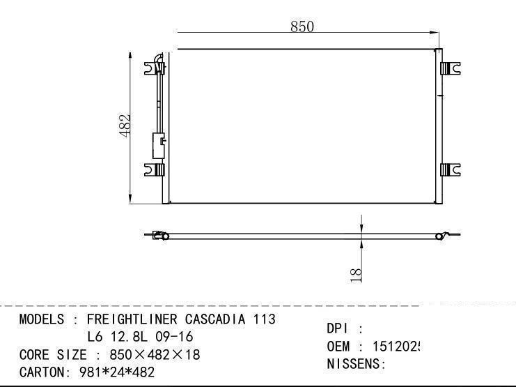 1512025/A22668240 01 Condenser for NORTH AMERICA FREIGHTLINER CASCADIA 113 L6 12.