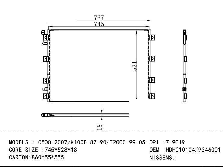 HDH010104/9246001 Condenser for NORTH AMERICA C500 2007/K100E 87-90/T2000 99-05
