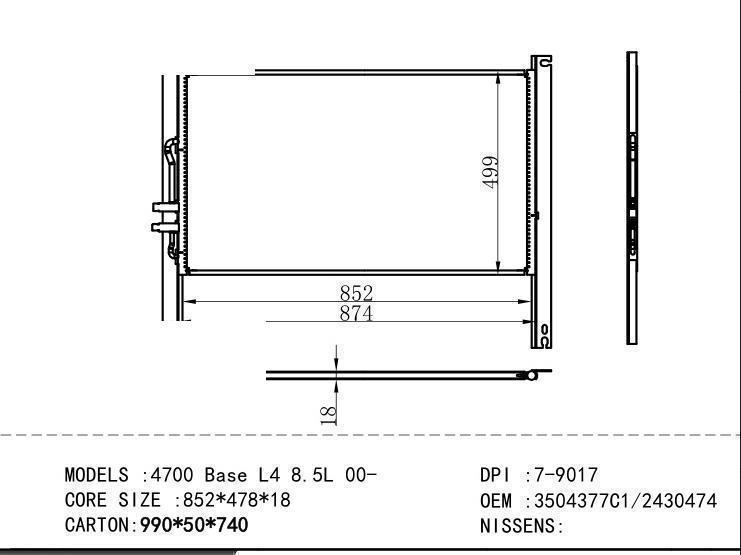 3504377C1/2430474 Condenser for NORTH AMERICA 4700 Base L4 8.5L 00