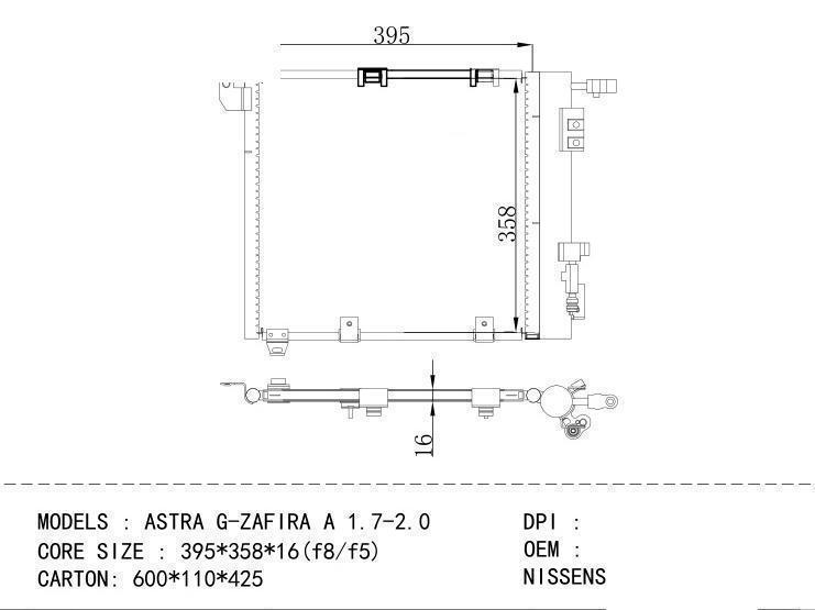 94385 Condenser for OPEL ASTRA G - ZAFIRA A 1.7-2.0
